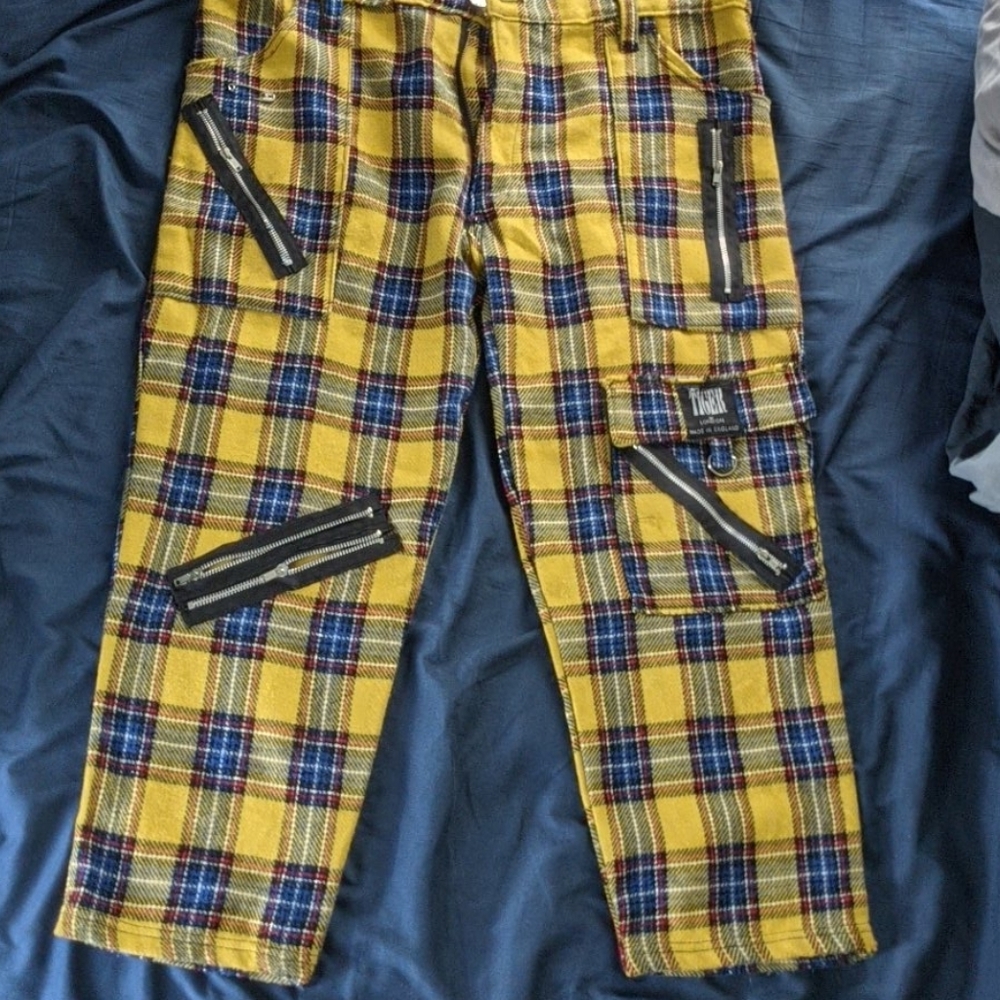 Yellow plaid skinny punk pants